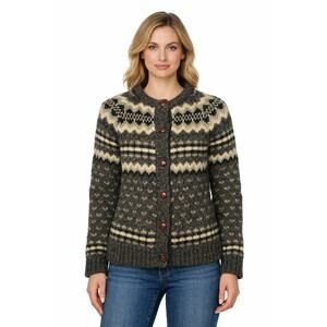 1970s–80s Eskimo Knitwear Fair Isle Wool Cardigan Made in England medium